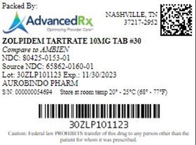 Zolpidem Tartrate 10mg Tab Qty 30 Ndc 80425 0153
